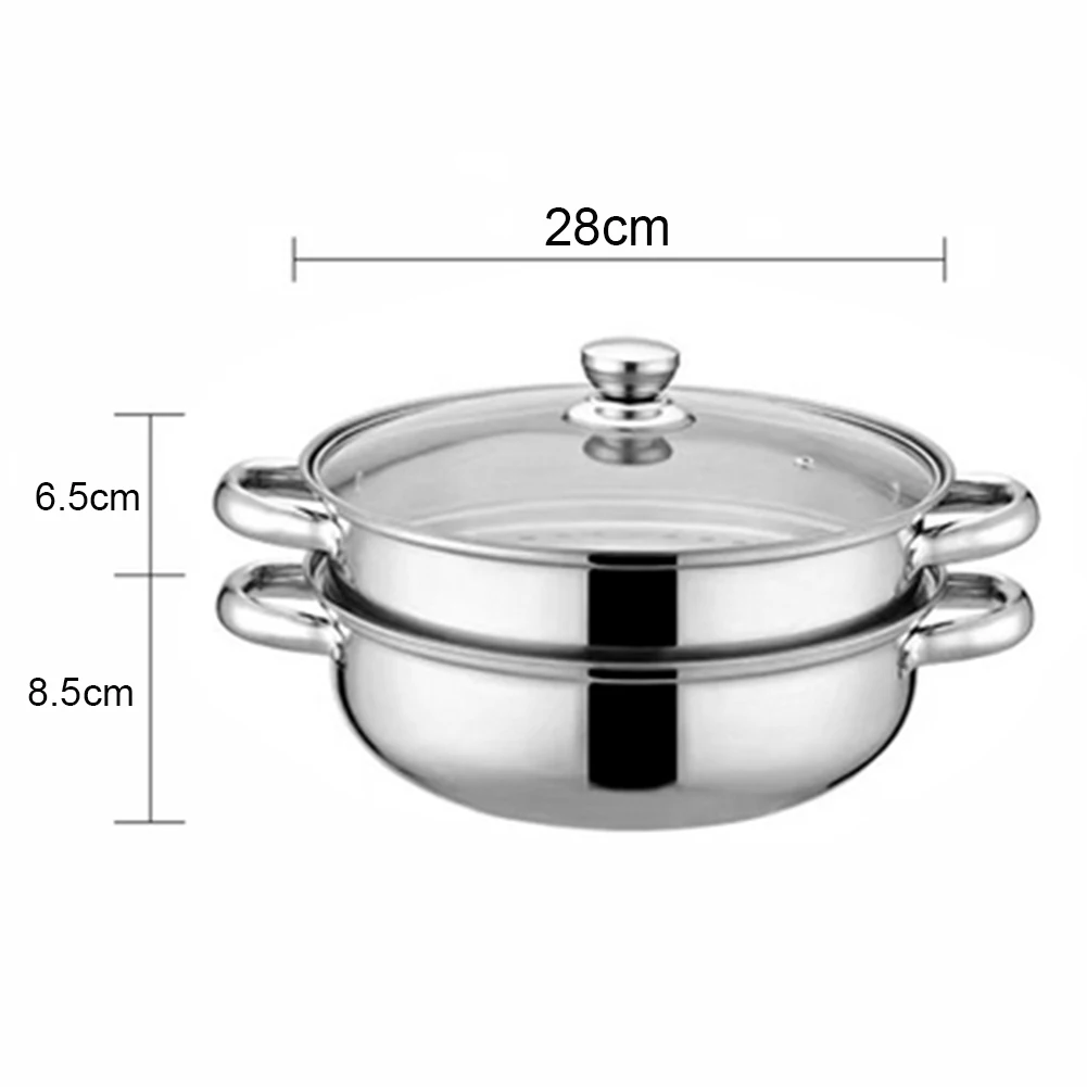 28cm 2-Layer Steamer Stainless Steel Kitchen Boiling Soup Steaming Pot with Lid