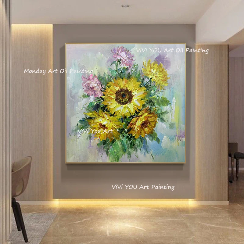 

large Handmade ModernTextured painting sunflower painting oil painting on canvas colorful landscape painting bedroom hotel decor