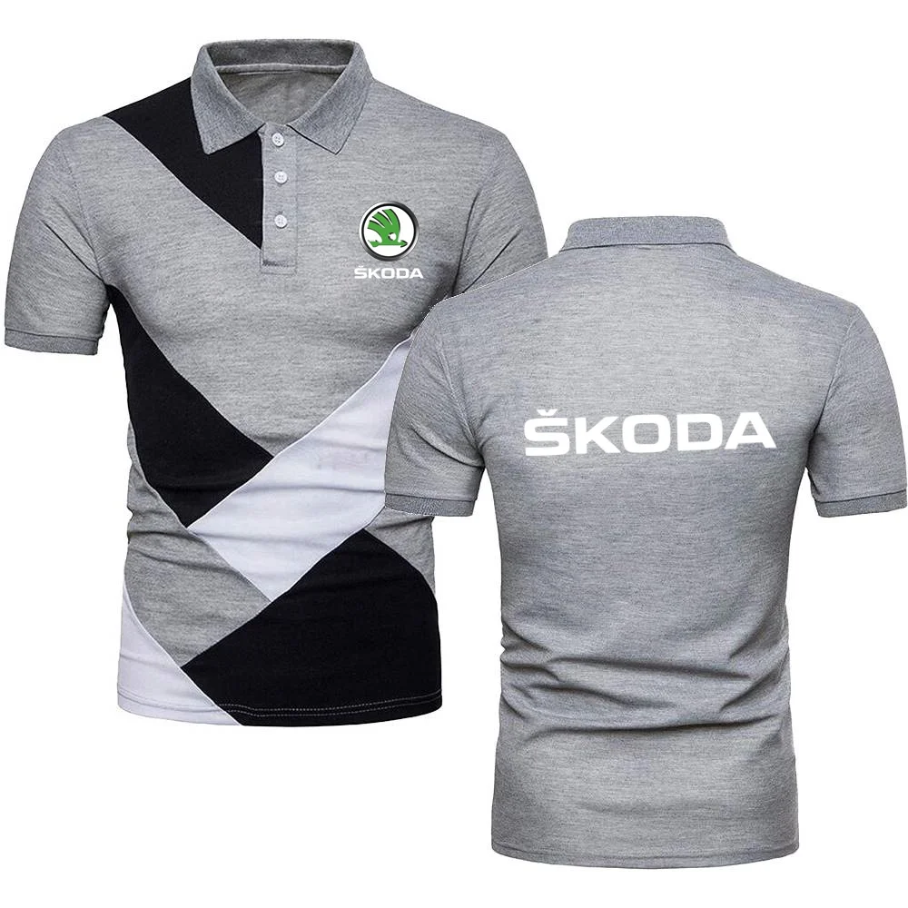 Camiseta polo youth esportiva masculina, casual, estilo militar, manga curta, lapela skoda, carros, camisetas, cor de contraste