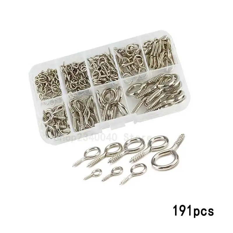 191Pcs/set eye shape screw hooks Kit Assortment Ceiling Hooks Cup Hooks nickel Plated Self Tapping Screws Diy Jewelry Making