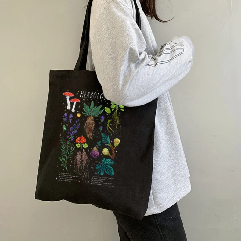 Mushroom Shoulder Bag Canvas Bag Harajuku Shopper Bag Fashion Casual Summer Shoulder Bags Tote Shopper Bag Border Collie