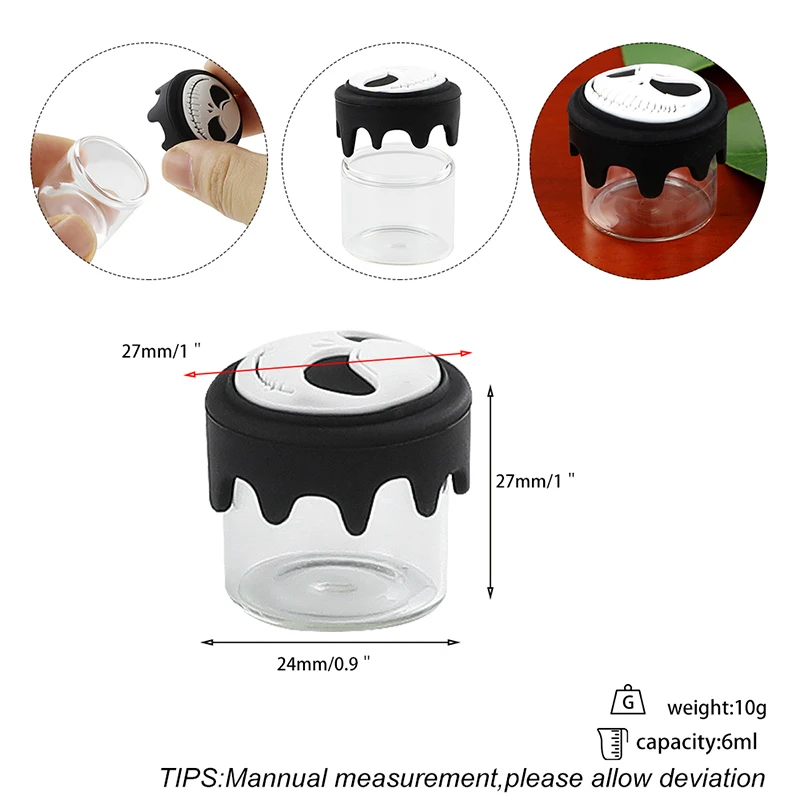 Novel 3Pcs 6ml Silicone Glass Container for Mini Concentrate Jars Storage