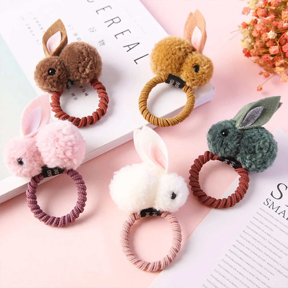 Cute Rabbit Hair Bands Soft Furry Kawaii Bunny Hair Clips Rubber Band Baby Girl Children Hairpins Hair Accessories Headwear Gift