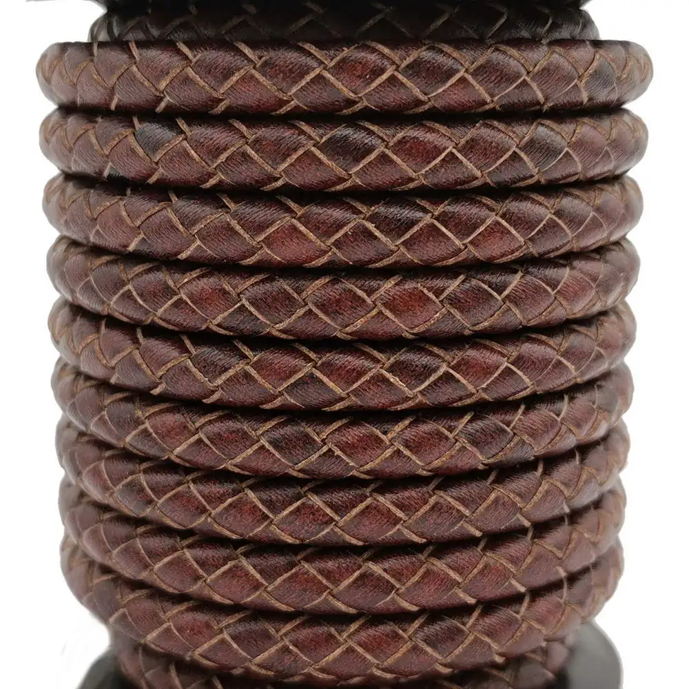 Aaazee 6mm Braided Leather Bolo Cord Round Strap Distressed Brown For Bracele Making