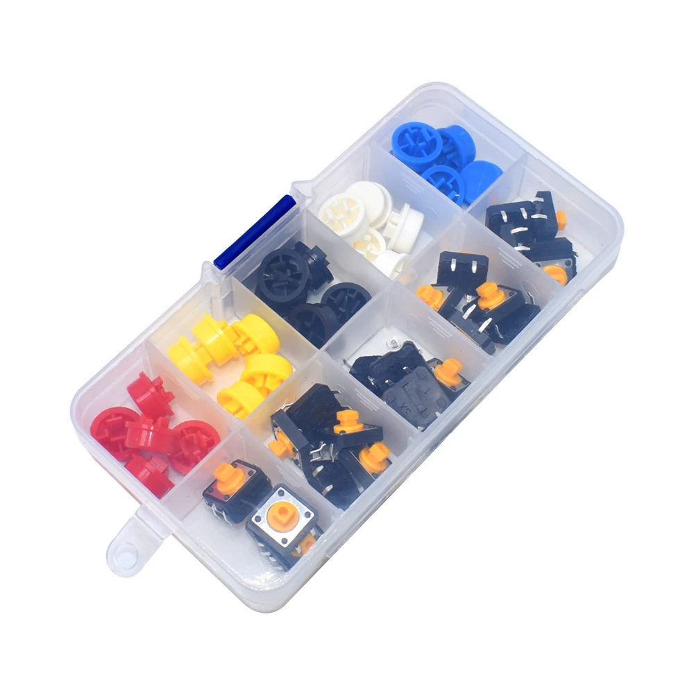 WAVGAT 25PCS Tactile Push Button Switch Momentary 12*12*7.3MM Micro switch button Tact Cap(5 colors) for Arduino Switch kit