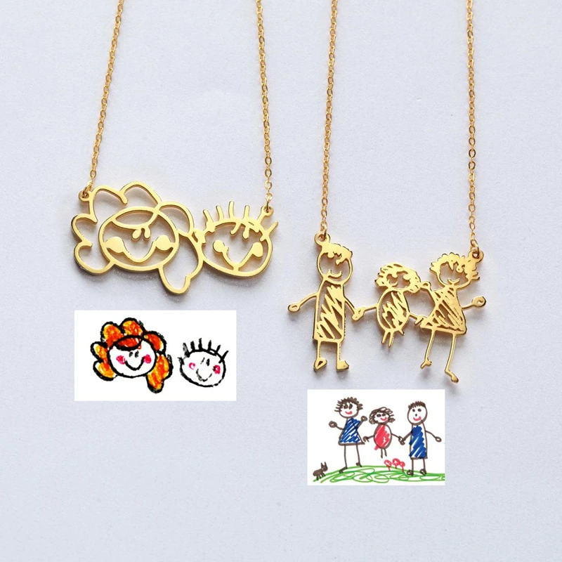 Fashion Children Painting Pendant Necklace For Women Custom Kids Handmade Stainless Steel Choker Chain Jewelry Family Best Gifts