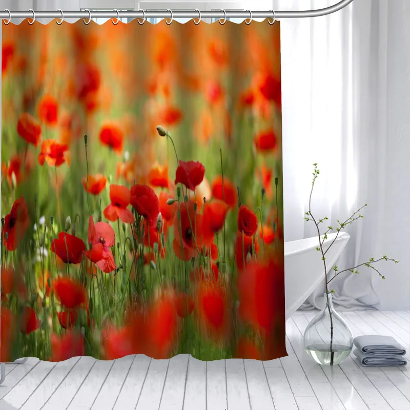 

Custom Poppy Flower Shower Curtain 3D Waterproof Polyester Fabric Bath Curtain High Defintion Printing 12 Hooks For The Bathroom