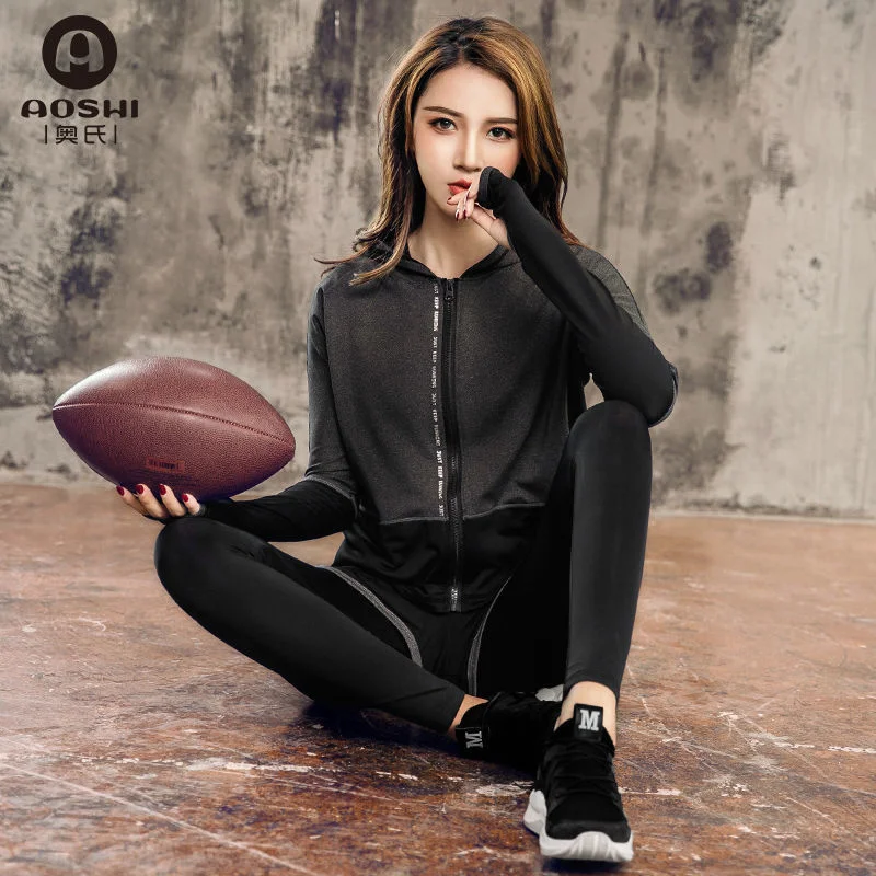 

Yoga Crop Top Sports Clothes Coat Hooded Long Sleeve Hoodie Running Women's Spring Summer Mujer Camisetas