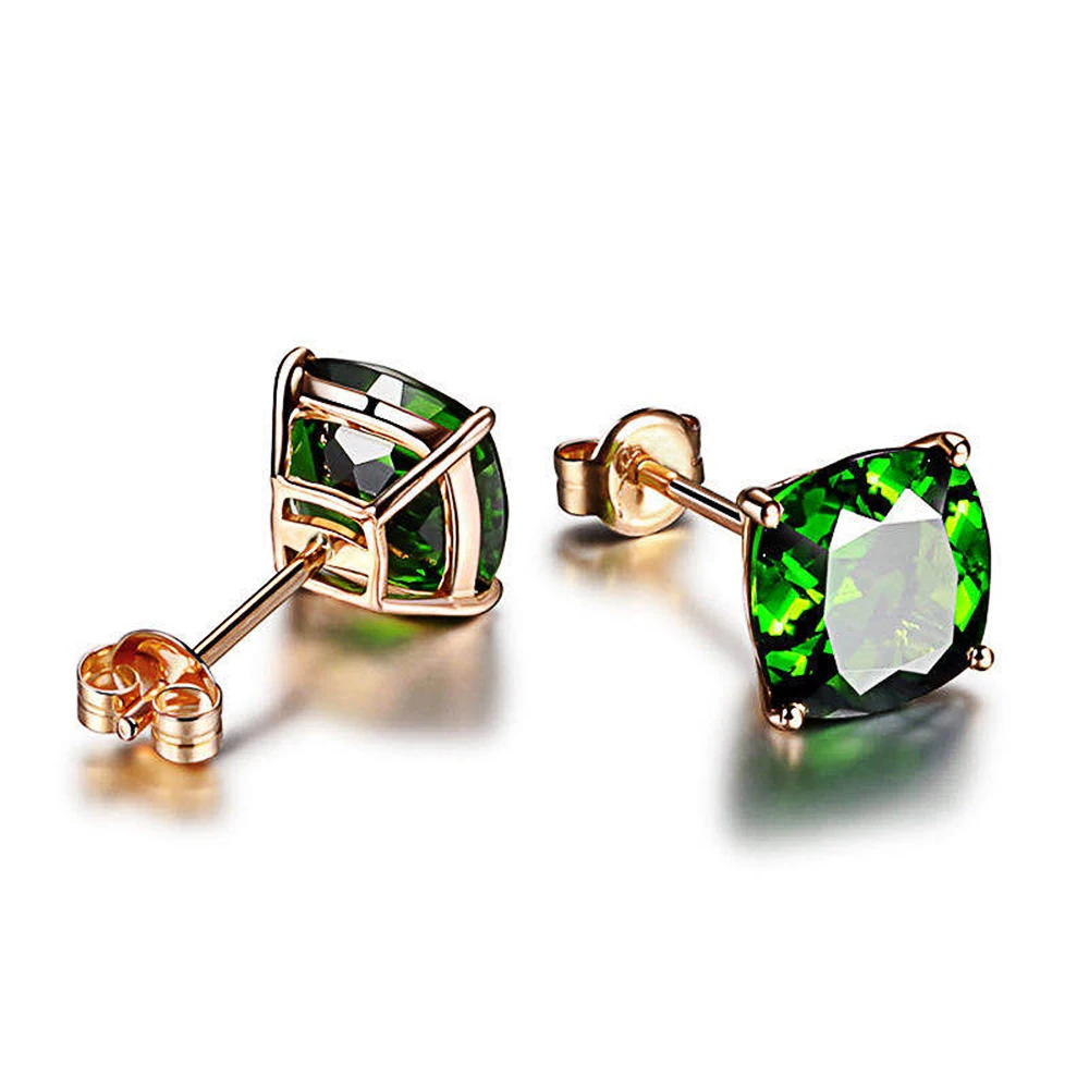 Huitan Classic 4 Claws Women Stud Earrings Shiny Green Stone Simple Daily Wearable Accessories Minimalist Gifts Earrings Jewelry