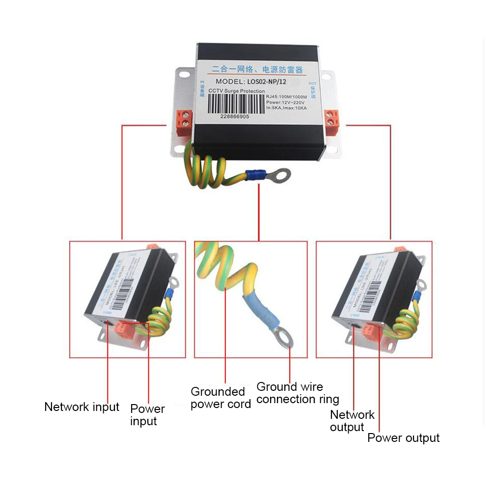 Taidacent Monitoring Network Power Supply Surge Arrester Power Signal Surge Protector Network Lightning Arrester Surge Arrester