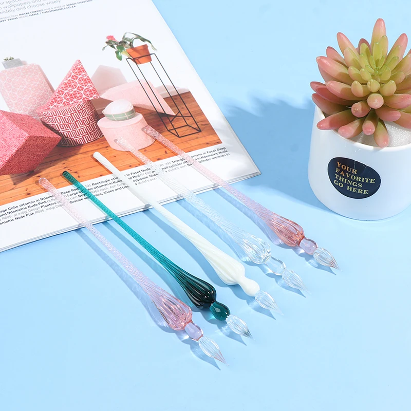 1 Pc Set di penne per immersione in vetro cristallo penna stilografica con inchiostro Non carbone strumenti per la scrittura penna in vetro di Lime Soda