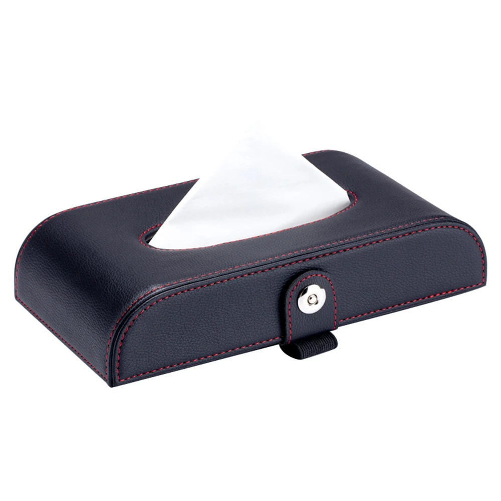 Universal Car Armrest Leather Seat Back Tissue Box Cover Paper Car Home Napkin Holder Case Bag Black Color