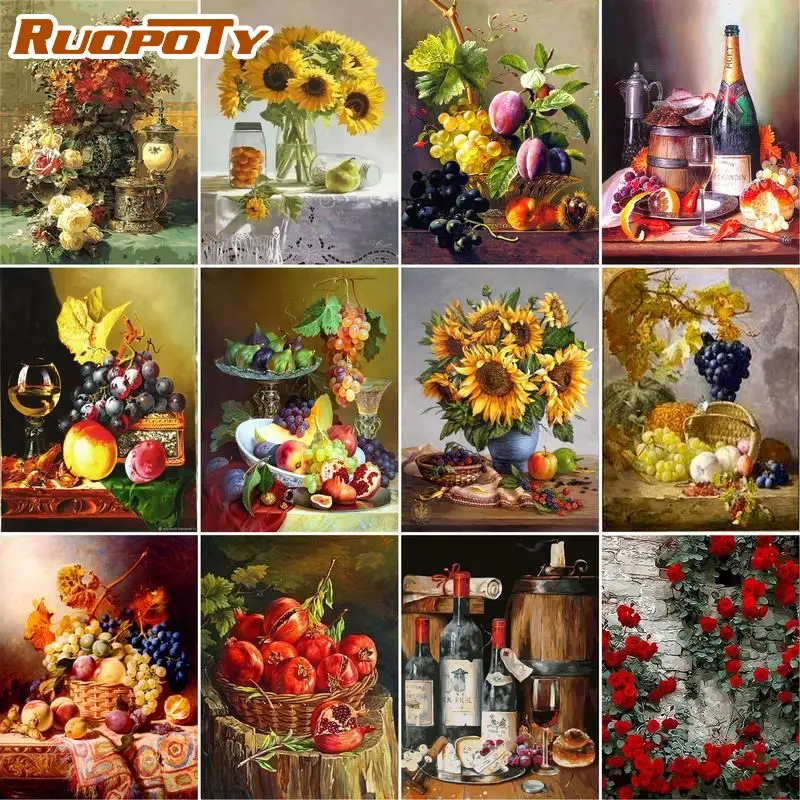 

RUOPOTY Diy Frame Painting By Numbers Kits For Adults Fruit and wine Paint By Numbers Kits For Modern Home Decor Diy Gift