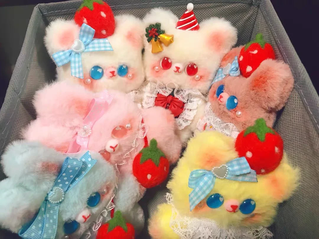 Bear original hand holding doll bear doll plush soft sister Harajuku cute strawberry bow hairpin brooch