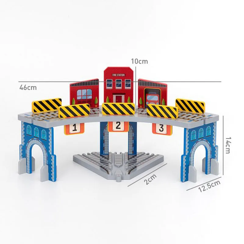 Wooden Train Station Car Garage Toy Beech Wooden Track Railway Bridge Fit Biro All Brands Wood Track Toys For Children