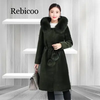 ฤดูหนาวสำหรับผู้หญิงใหม่มิงค์ขนเสื้อแฟชั่นสีทึบ Hooded Fur Collar Slim Jacket สุภาพสตรี Faux Fur Coat