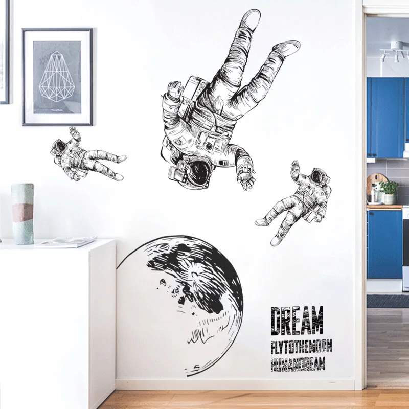 Astronaut Space Roaming Wall Sticker For Kids Rooms Living Room Bedroom Decorations Wallpaper Mural Childhood Dream Stickers