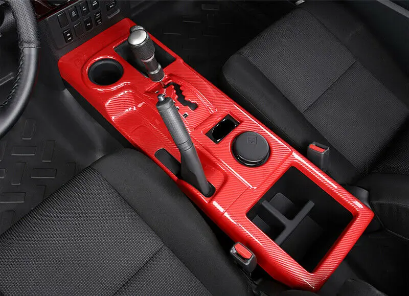 Fits For FJ Cruiser 2006-2020 Car Red ABS Carbon Fiber Gear Console Panel Ashtray Cover Trim Moulding Styling Accessories 1PCS