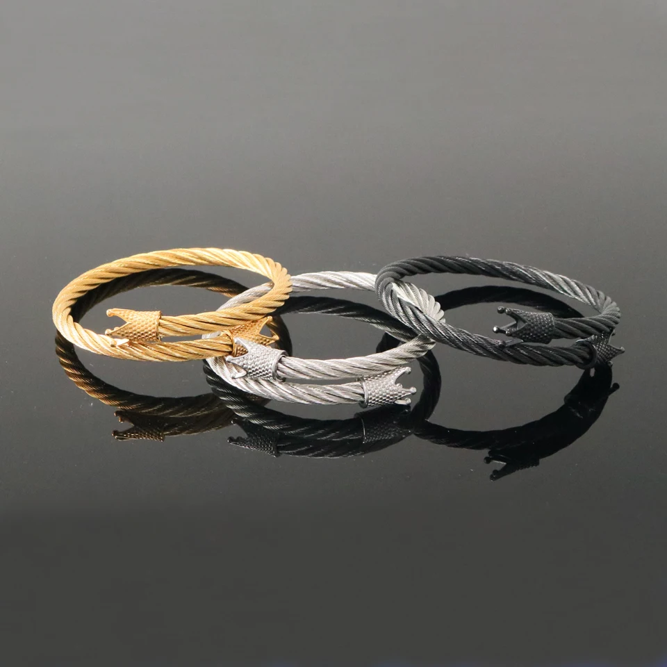 New Luxury Royal Crown Bracelet Fashion New Stainless Steel Cable Bracelets for Women Men Charm Geometry Brand Jewelry