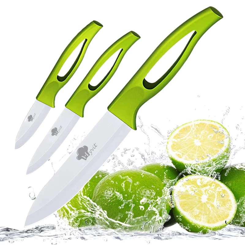 Ceramic Knives 3 4 5 inch fruit utility slicing Knives Green Handle White Blade Cooking Kitchen Knife Cook Set