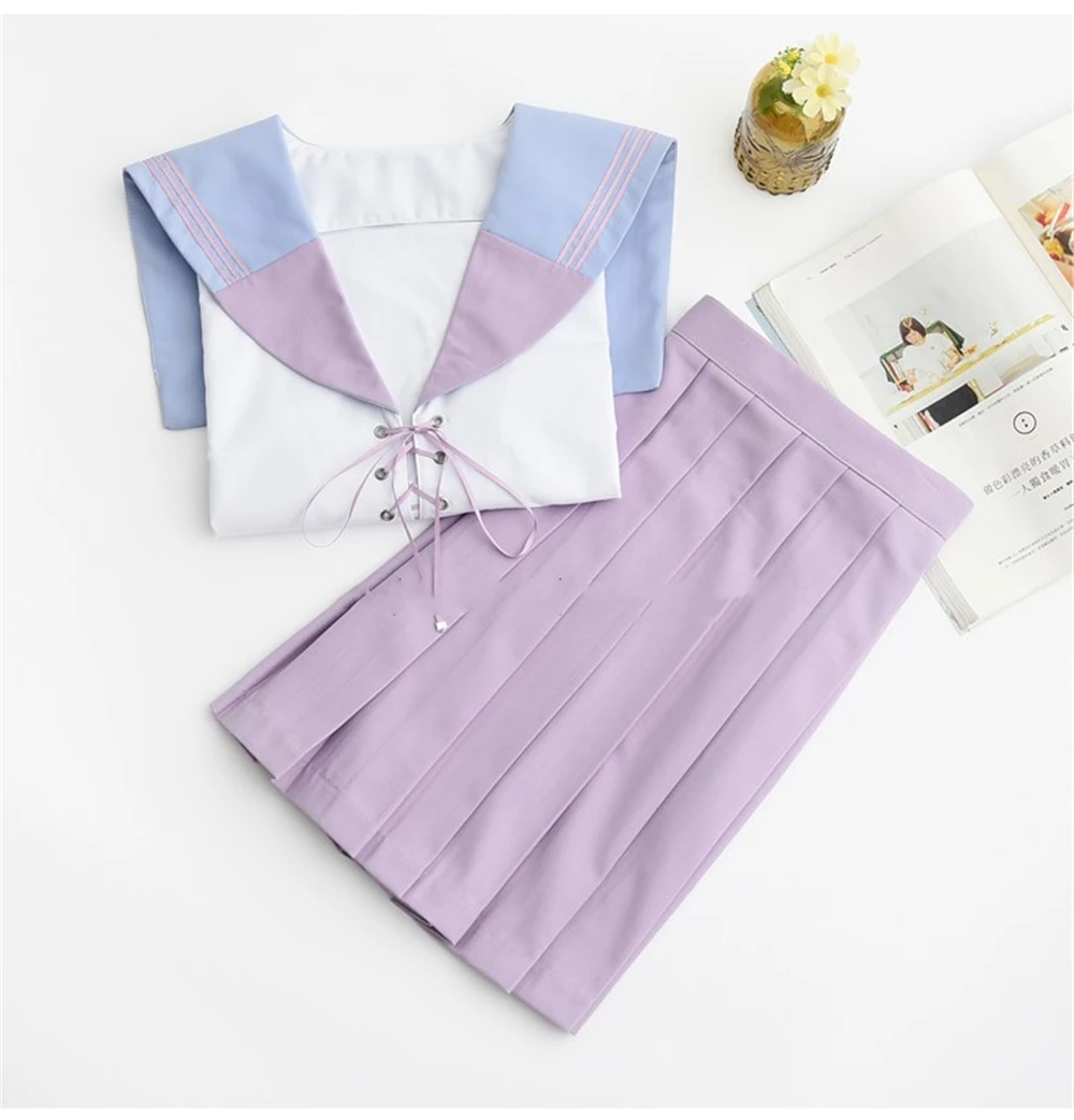 Orthodox School JK Uniform Fragrant Purple Patchwork Sweet College Wind Long-sleeved Shirt Sailor Suit Harajuku Pleated skirt