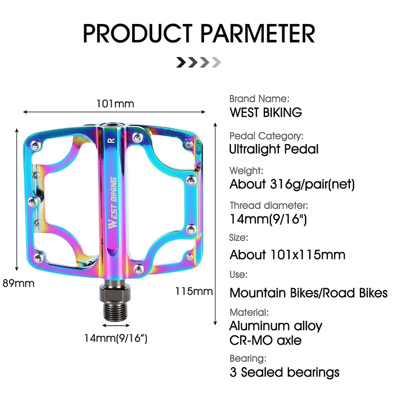 Weste BIKING Bicikli pedals 3 csapágyak CNC ultralight MTB közúti Bicaj Rész Színes csúszásgátló Gumidefekt BMX pedals Kerékpározás kiegészítők