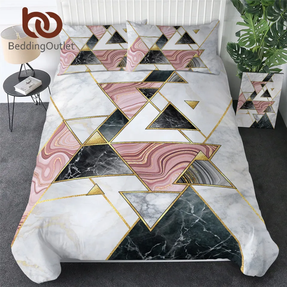 

BeddingOutlet Marble Luxury Bedding Set Geometric Duvet Cover Rock Stone Trendy Quilt Cover Nature Colorful Bedspread King 3pcs