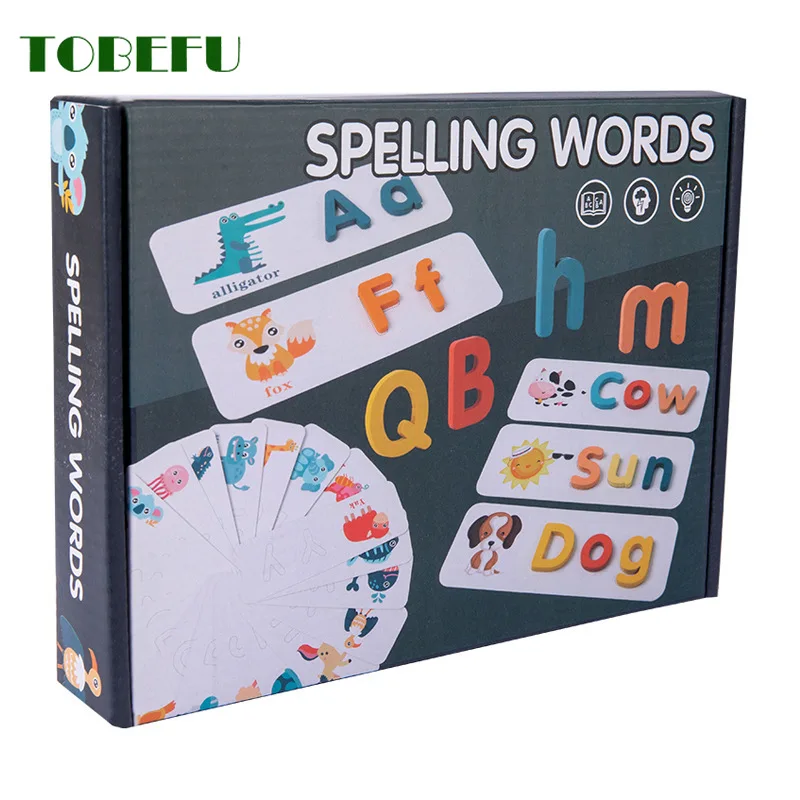 Wooden Spelling Word Puzzle Game Educational Toy for Children English Alphabet Cards Letter Learning Toys New Kids Wood Blocks