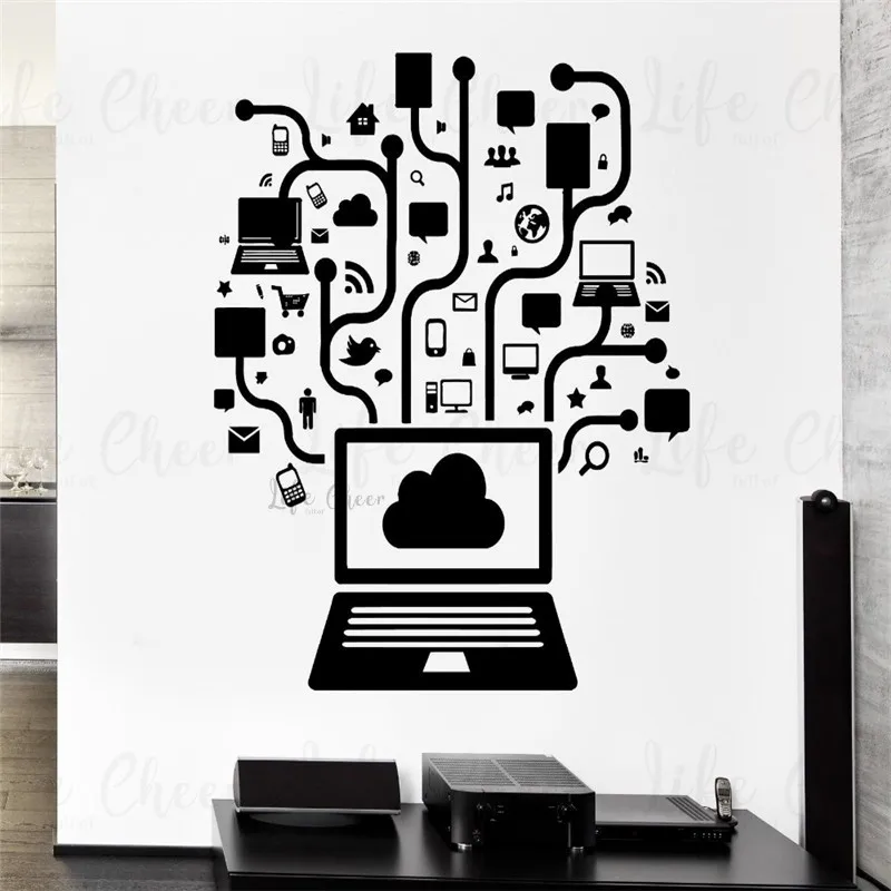 Online Computer Wall Decal  Social Network Set Vinyl Wall Sticker Office Decor Gamer Internet  System Wall Vinyl Murals AC391