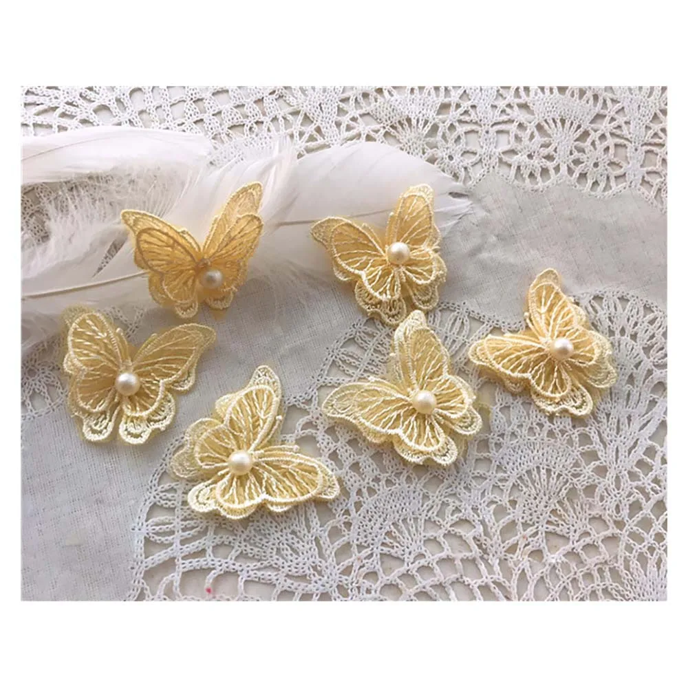 Butterfly Patches 20pcs Light Root Pink Yellow Ivory Gray Blue 3D Beaded Organza Embroidery Lace Appliques 4.5*4.8cm L14C1