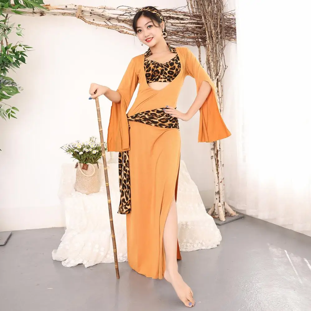 2021 Belly Dance Costume Female Performance Costume Rattan Stick Egyptian Folk Custom Saidi Robe Long Dress