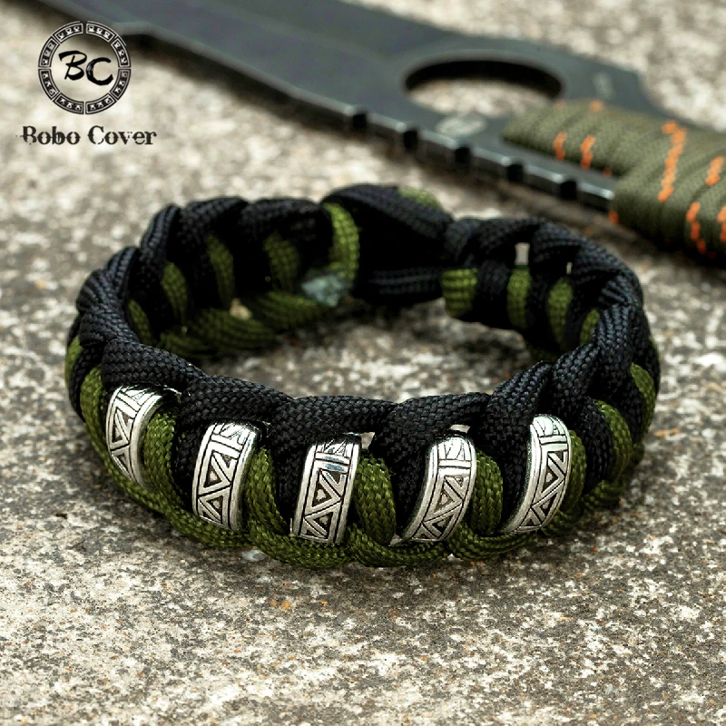 Vintage Viking Runes Survival Bracelets Men 19/21/23cm Stitching Color Braided Paracord Rope Wristband Women Norse Lover Jewelry