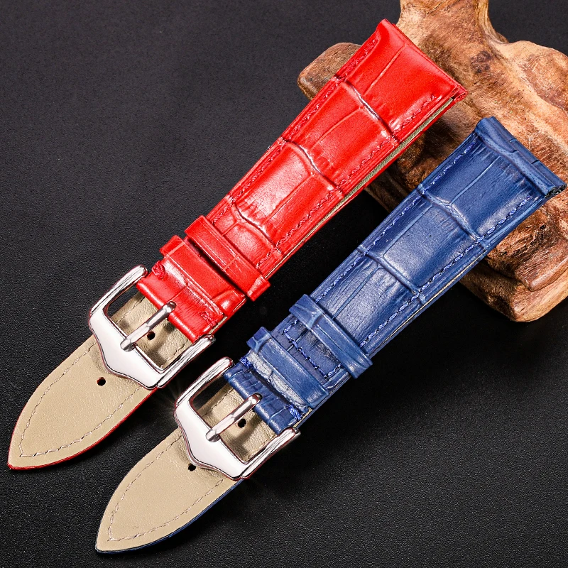 Cow Leather Watchband Women Men Black Brown Red Blue Crocodile Pattern Watch Strap Band 18mm 19mm 20mm 21mm 22mm 24mm