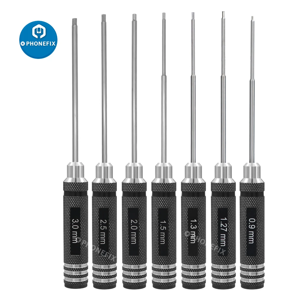 7pcs Aluminum RC Hexagon Screwdriver Tools Kit Hex Screw Driver Set for RC Model, Helicopter, Bench Work, Precision Engineering