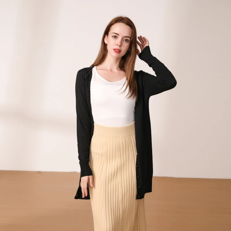 Knitted Ladies Sweaters Cardigan Female V-neck Women\'s Coat Spring 2024 Black Outerwear Jersey Clothing Korean Fashion Style