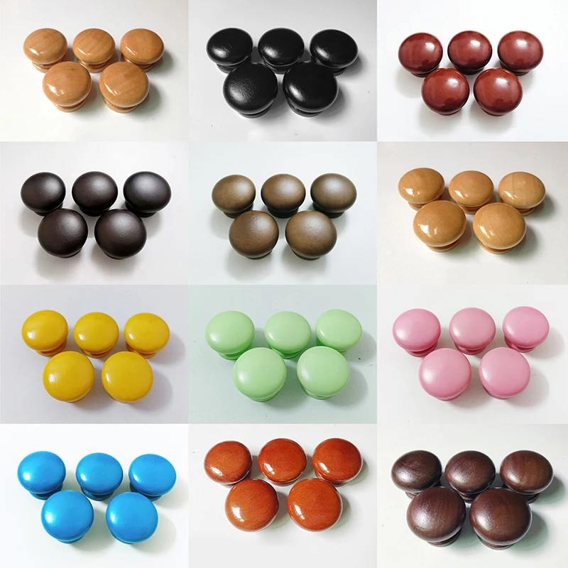 Wooden Cabinet Pulls Single Hole Round Handles Drawer Knobs for Cabinet Dresser Wardrobe Door 24mm/28mm/ 33mm Furniture Hardware