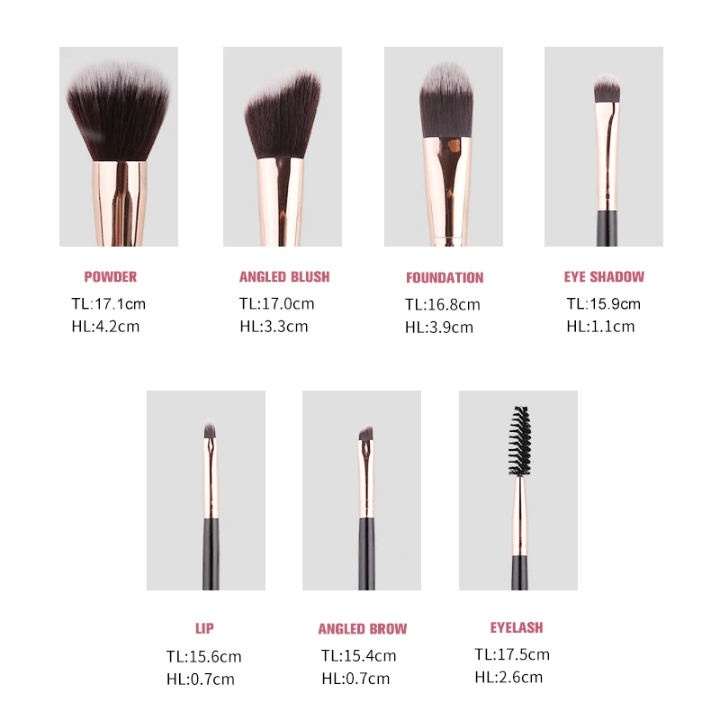 ZOREYA Brand 7Pcs High Quality Makeup Brushes Set Powder Foundation Angled Blush Eye Shadow Eyelash Beauty Tool Kits