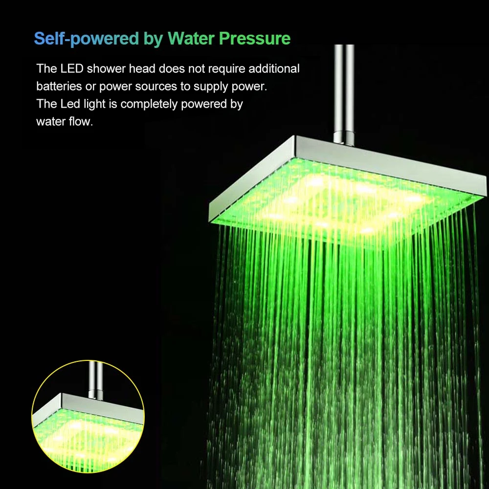 LED Rain Shower Head High Pressure Shower Head Water Save Automatically Color-Changing Temperature Sensor Showers for bathroom