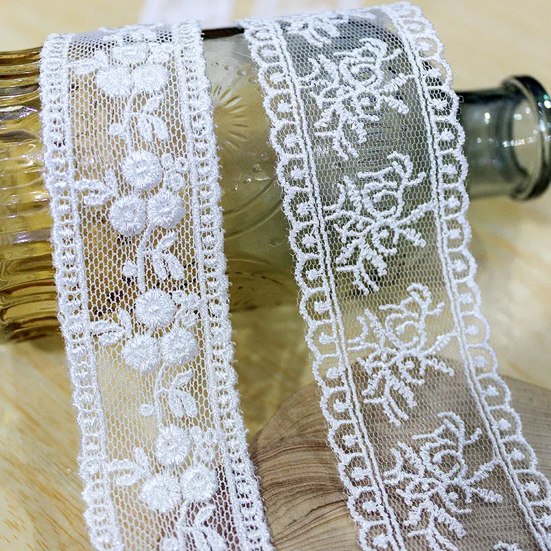 

Lace Trim 10 Yard Ivory Gauze Tulle Mesh Rayon Embroidery Ribbon Tapes Dress Clothing Sewing Fabric M4F120