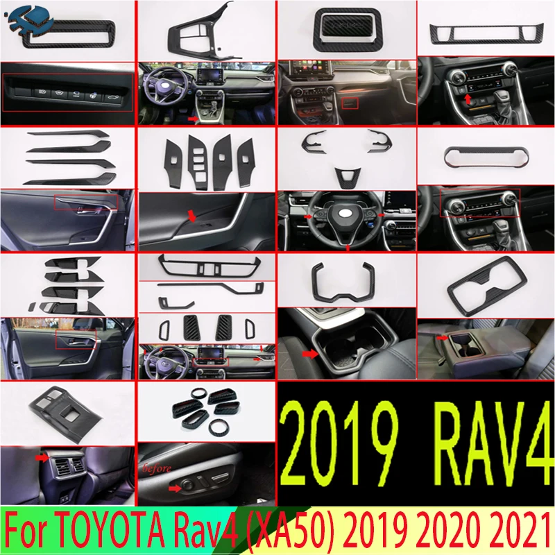 

For TOYOTA Rav4 (XA50) 2019-2024 Carbon Fiber Style Inside Interior Cover Trim Full Set 39 PCS