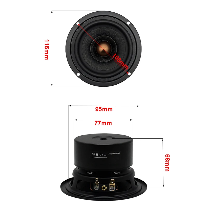 25W 4Ohm Speaker 4 Inch Full Range Sound Speaker Unit Wool Fiber 25mm Core 105mm Square Loudspeaker Anti Magnetic Game Audio 2PC