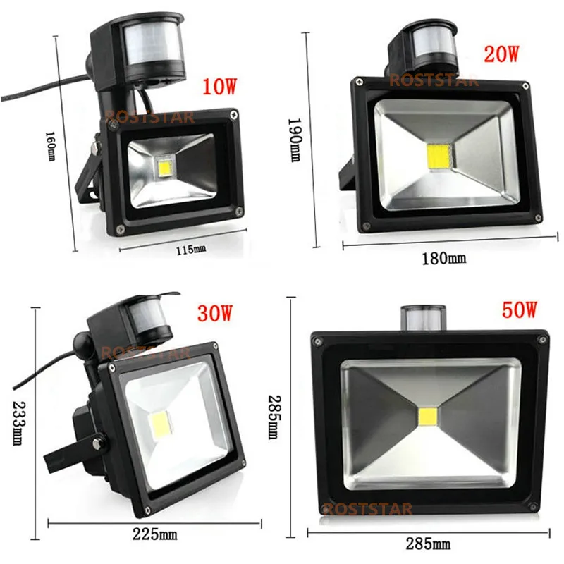 1PCS LED Waterproof Floodlight PIR Motion Sensor Detector 10w 20w 30w 50w Outdoor Security Flood Light Project Lamp IP65.