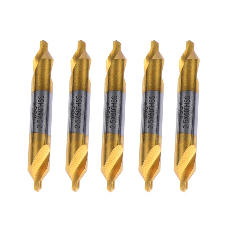 5 PCS JSG2.5 HSS diameter 6mm Combined Center Drills Bit Set Countersinks 60 Degree Angle