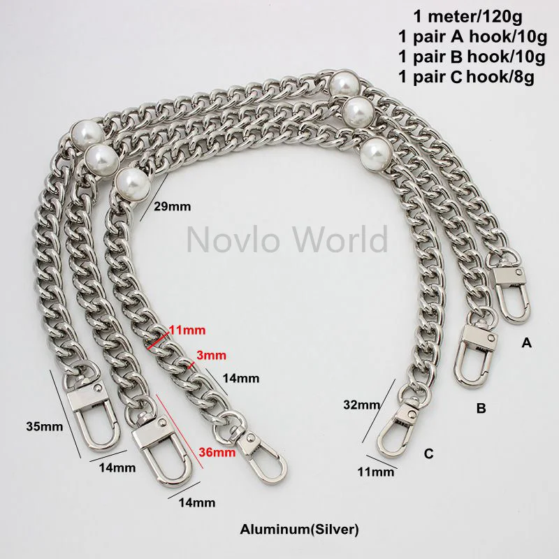 1-5 pieces 60-100-120cm 3.0mm thick silver color aluminum meterial chains for shoulder bag purse chains strap bag accessories