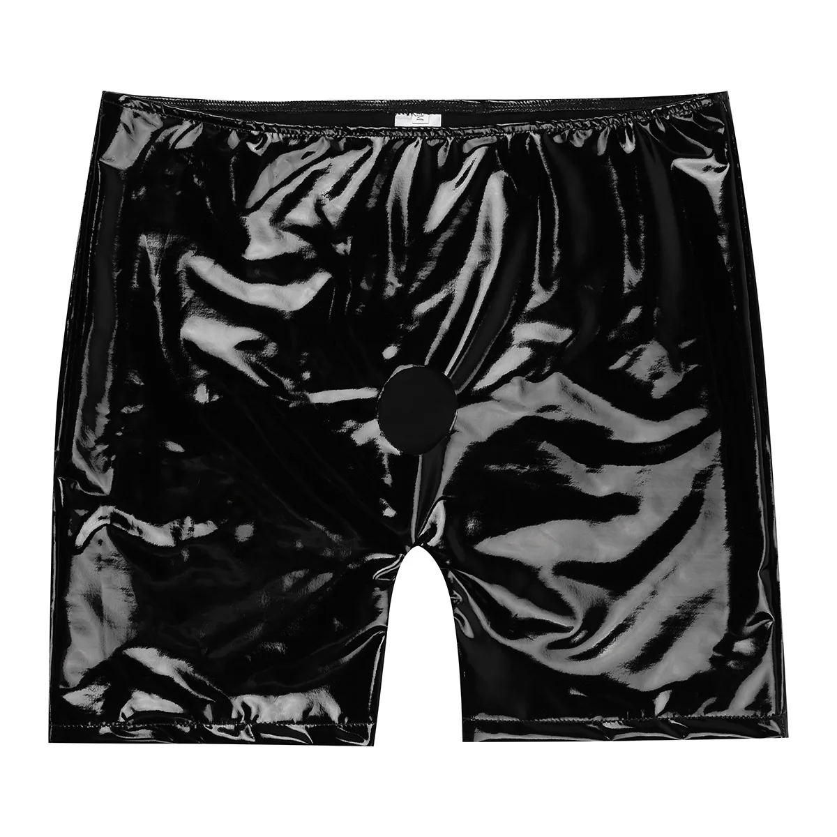 Black Latex Short Pants Sexy Lingerie Clubwear Shiny Wetlook Leather Short Pant Erotic Mens Boxer Shorts Panties Open Penis Hole