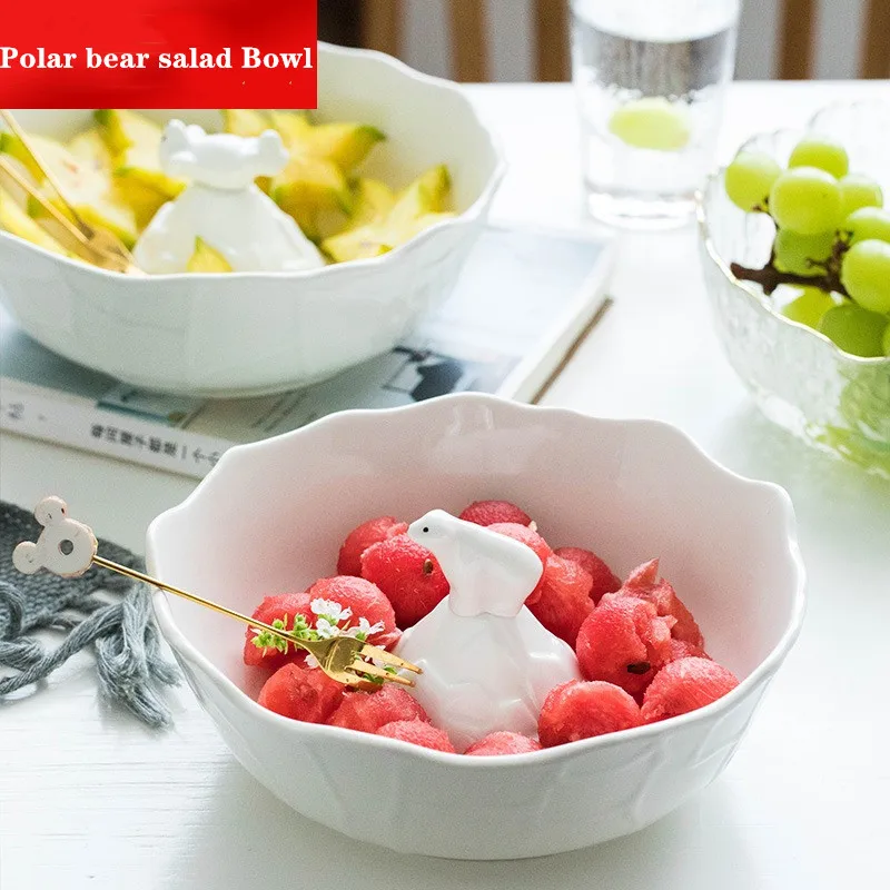 

Tableware polar bear Salad Bowl Utensils for kitchen Shaved ice ceramic bowl Children Dessert Snack fruit Bowl plates for soup