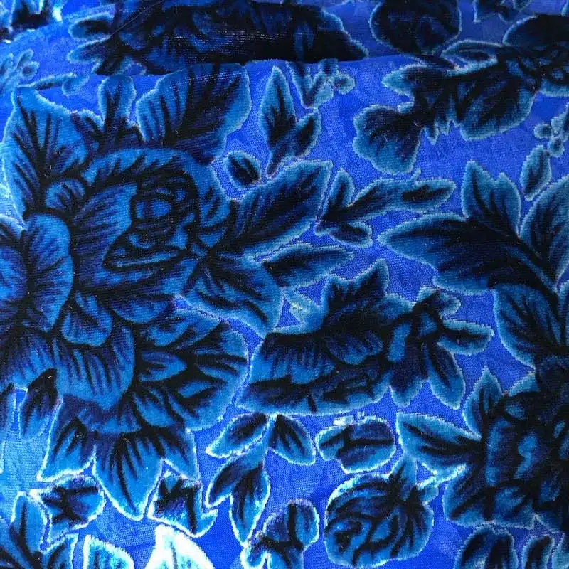 Blue Burnt Out Really Velvet Silk Fabric Clothing Cheongsam Dress Cloth Material Telas Tecido Tecidos