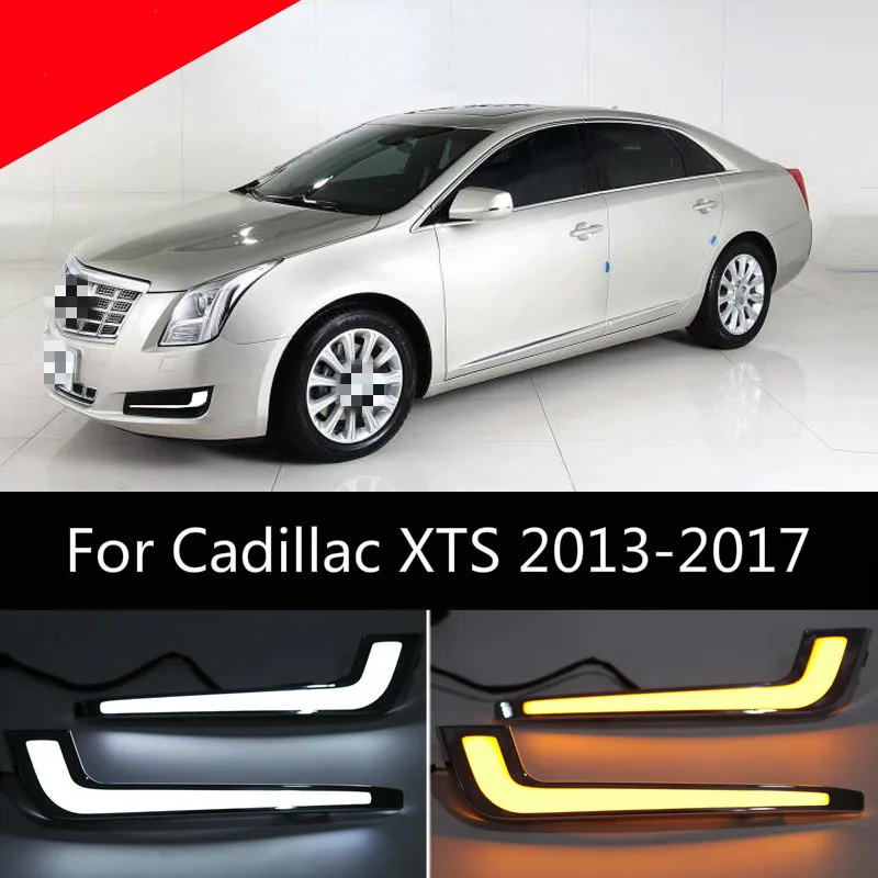 2pcs For Cadillac XTS 2013-2017 Pre-facelift Daylight Waterproof Yellow Turn Signal LED DRL Daytime Driving Running Lights