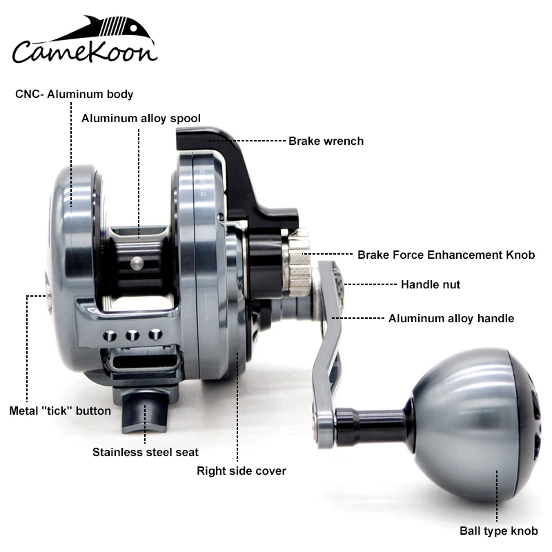 CAMEKOON CNC 슬로우 지깅 릴, 고속 6.3:1 바다 토너먼트, 빅 게임, 좌우 볼 핸들 트롤링 릴, 32kg