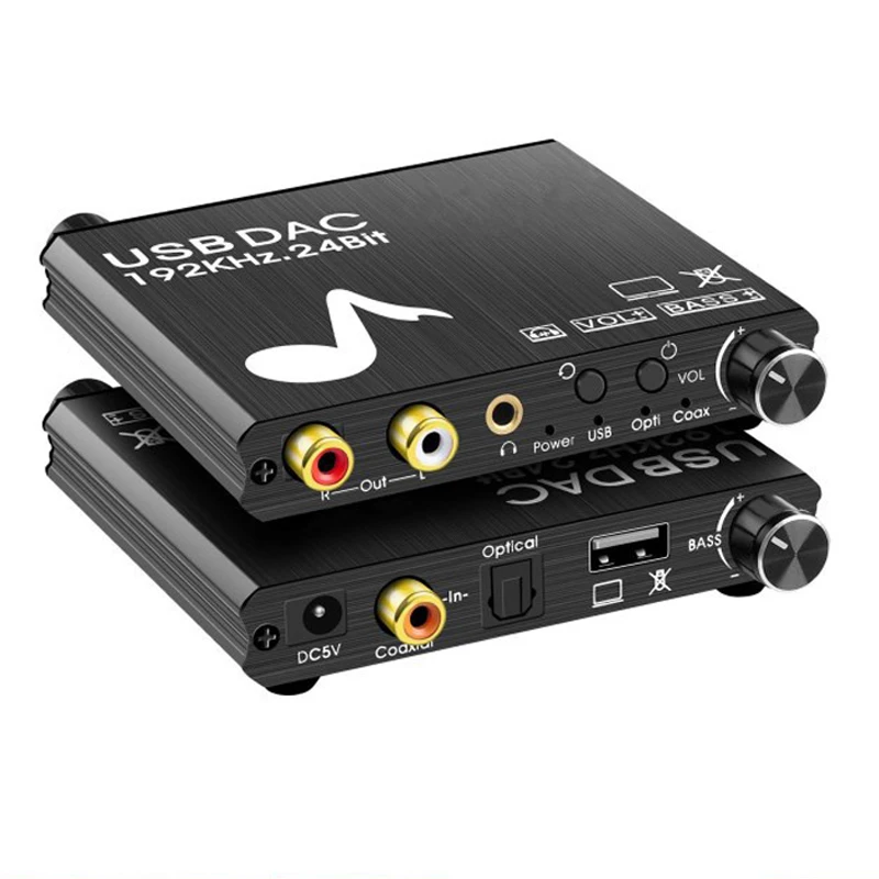 USB DAC 192kHz 24 비트 디지털-아날로그 컨버터, 베이스 및 볼륨 제어, 동축 토스링크-아날로그 스테레오 L/R RCA, 신제품